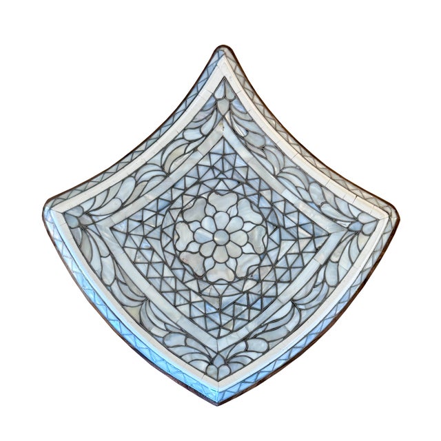 Wood 1990s Contemporary White Mother-of-Pearl Inlay Side Table For Sale - Image 7 of 9