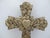 Stunning hand crafted Mexican folk art Milagros cross. Thick hand carved dark wood heavily embellished with gold tone...
