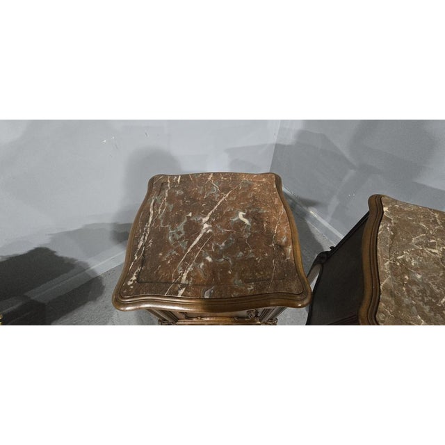 Brown French Walnut Bedside Lamp Tables, 1880, Set of 2 For Sale - Image 8 of 14