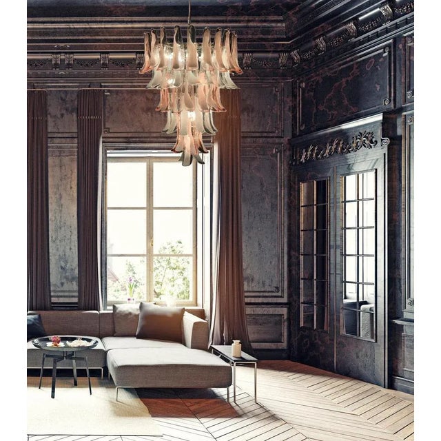 Sumptuous Pink and White Petal Murano Glass Chandelier, Italy, 1980s For Sale - Image 3 of 13