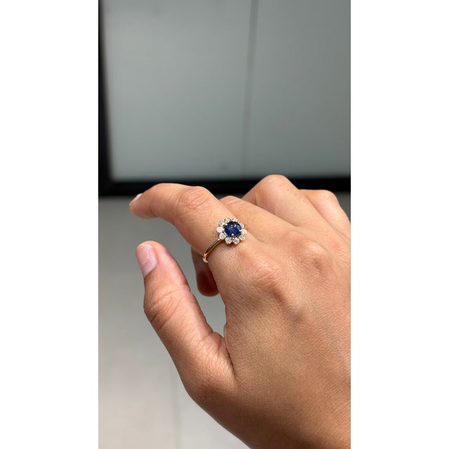 Victorian-Inspired 1.22Ct Blue Sapphire & Diamond Floral Ring in 14k Gold Size 5.5 For Sale In New York - Image 6 of 17