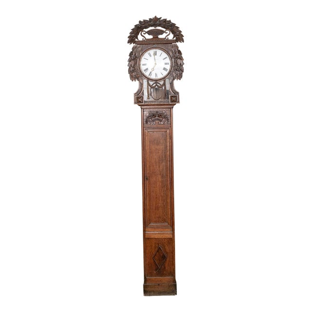 Antique Sénéchal French Louis XVI Tall Oak Longcase Clock For Sale