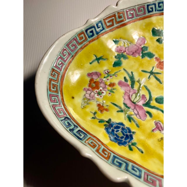 1930s Circa 1930s Chinese Republic Era Famille Jaune Footed Dish Qianlong Mark For Sale - Image 5 of 12
