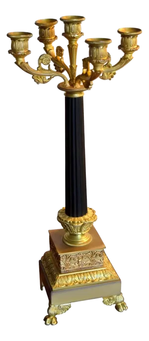 Antique French Gilded Brass 5-Arm Candelabra, 19th Century