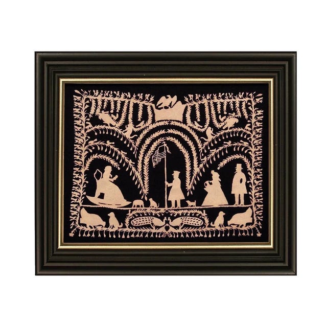 American American Fantasy Scherenschnitte Paper Cutting in Black Frame With Gold Trim For Sale - Image 3 of 3