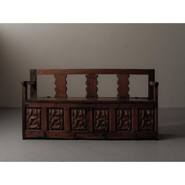 Rustic Carved Wood Storage Bench, 18th Century For Sale - Image 3 of 18