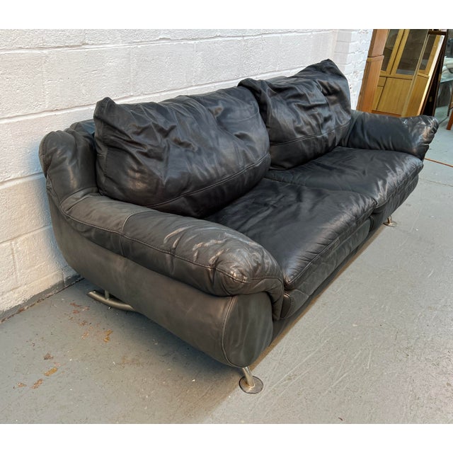 Late 20th Century Stylish Modern Black Leather Sofa For Sale - Image 9 of 13