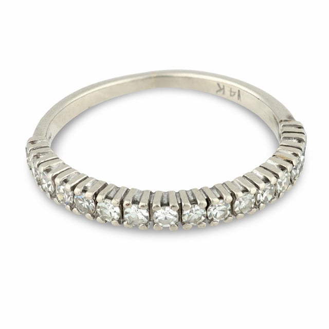 Contemporary 1960s Mid Century Diamond 14k White Gold Half Eternity Band, Size 7 For Sale - Image 3 of 8