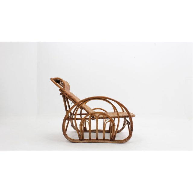 Italian Rattan Recliner Armchair, 1950s For Sale - Image 9 of 9