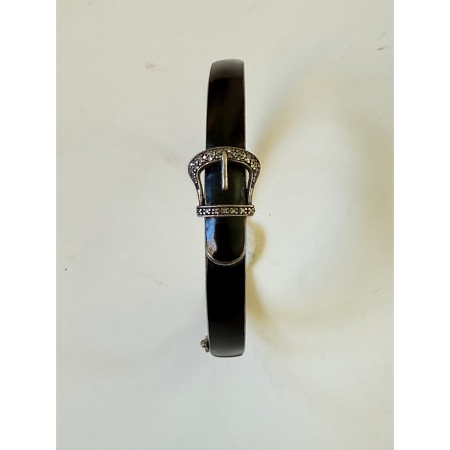 Art Deco Vintage JWBR Sterling Silver Black Enamel Hinged Buckle Bracelet With Diamond Accents For Sale - Image 3 of 10