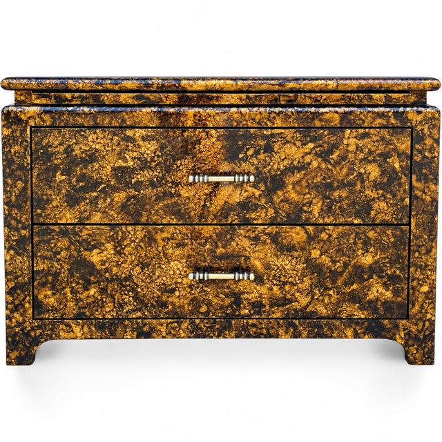 Wood Henredon Asian Modern Ming Style High Gloss Lacquer Faux Tortoise Drip Glaze Chest / Table / Trunk For Sale - Image 7 of 7