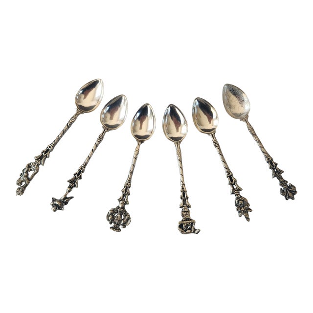 Mid 20th Century Italian Figural Silverplate Demitasse Spoons – Set of 6 For Sale