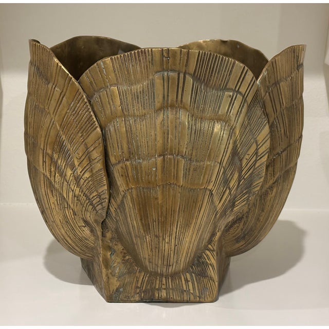 Large Scale Vintage Palm Beach Style Brass Seashell Planter For Sale - Image 10 of 15