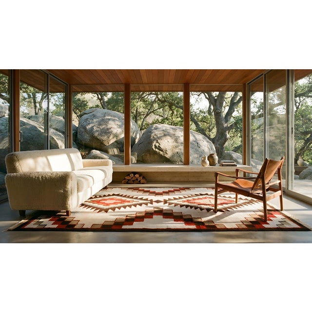 1930s White Zig Zag Antique American Native Navajo Carpet 3'4" X 5'2" Handwoven Wool Rug For Sale - Image 11 of 12