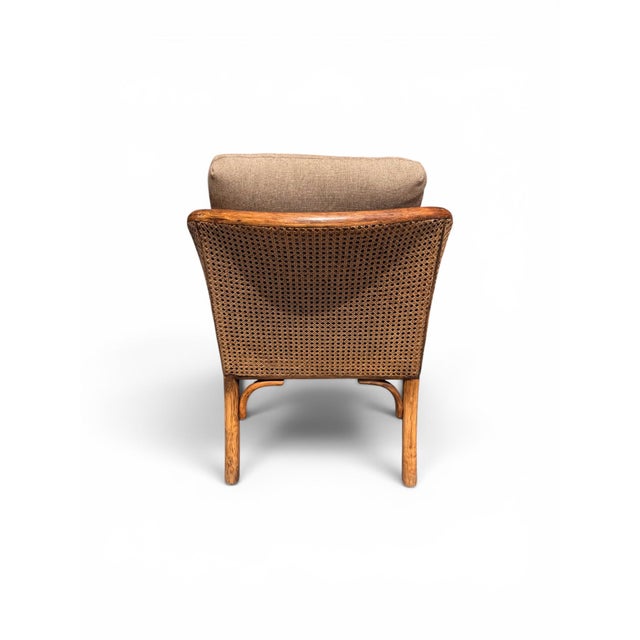 Wood Set of 4 Vintage McGuire San Francisco Bamboo Rattan & Cane Lounge Dining Armchairs For Sale - Image 7 of 17
