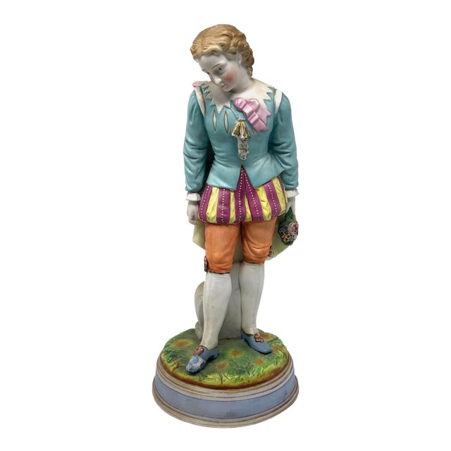 Antique 13" Bisque Porcelain Figurine – Young Gentleman in 18th Century Dress For Sale