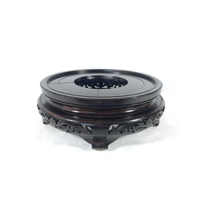 Very Large Ornate Chinese Dark Ebony Brown Rosewood Display Stand or Pedestal 10" For Sale - Image 4 of 7