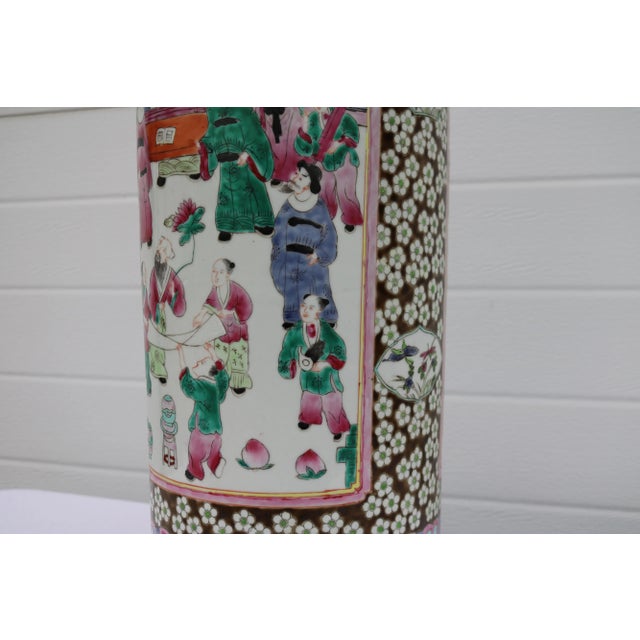 Mid 20th Century Large Mid Century Famille Rose Porcelain Umbrella Stand For Sale - Image 15 of 18