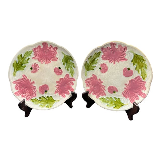 Pair of Early 20th Century Majolica Floral Plates For Sale