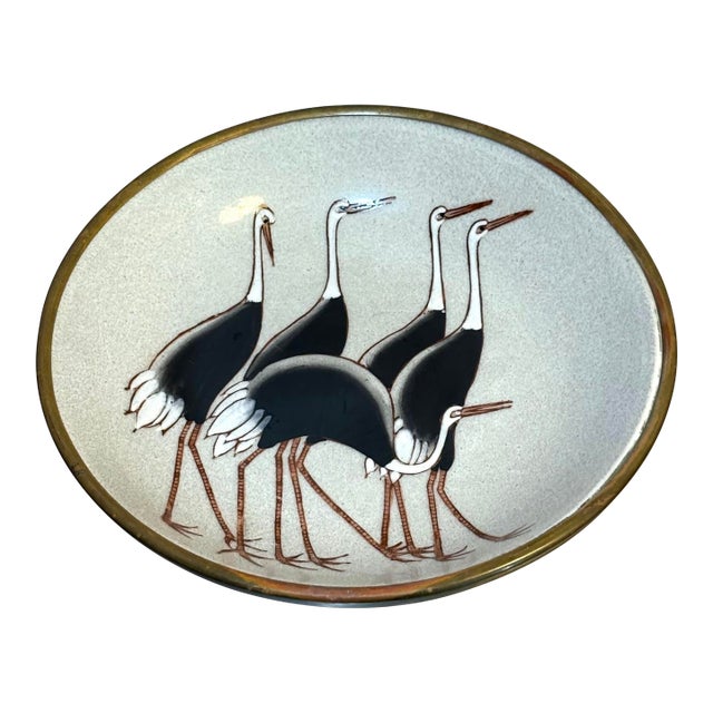 Nora Fenton Brass/Ceramic Heron Bowl For Sale