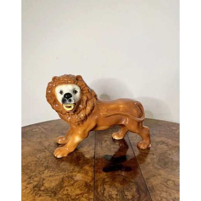 Large Victorian Staffordshire Lions, 1880s, Set of 2 For Sale - Image 4 of 6