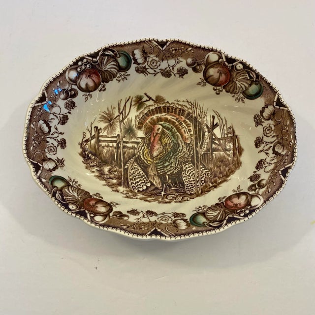 Ceramic Vintage Johnson Brothers His Majesty Turkey Vegetable Serving Bowl, England For Sale - Image 7 of 7