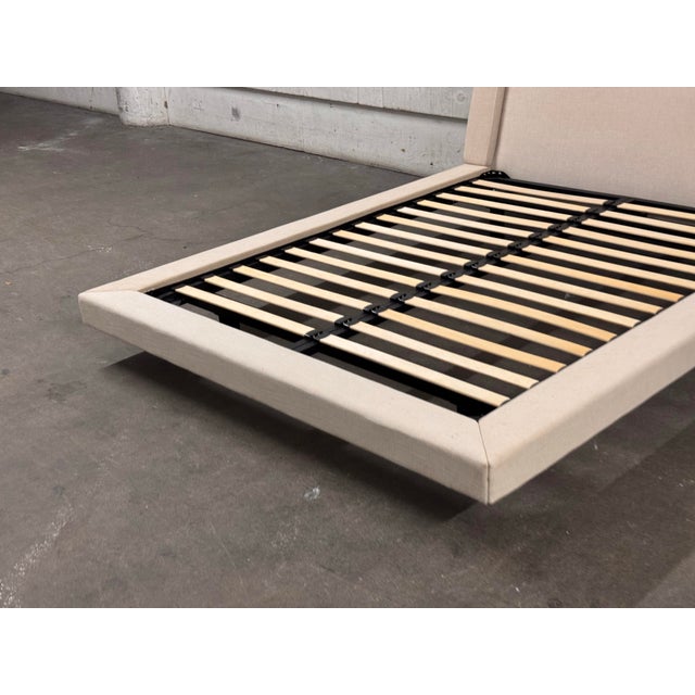 Modern Queen Size Modern Floating Linen-Wrapped Platform Bed Frame For Sale - Image 3 of 12