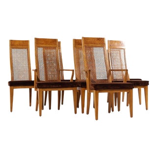 Lane Mid Century Burlwood Dining Chairs - Set of 8 For Sale