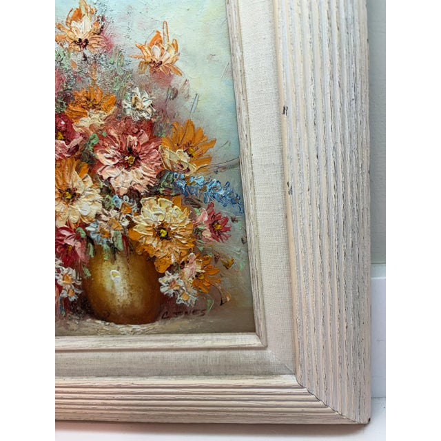 Vintage Impasto Oil Floral Still Life Oil Painting in Textured Cream Wood Frame For Sale In Miami - Image 6 of 8