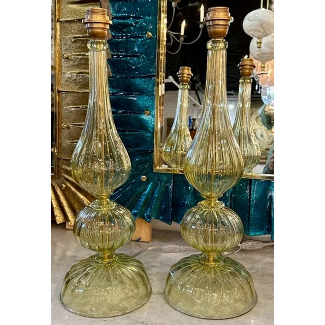 Pair of Modern Murano Green Glass Lamps For Sale In Dallas - Image 6 of 6