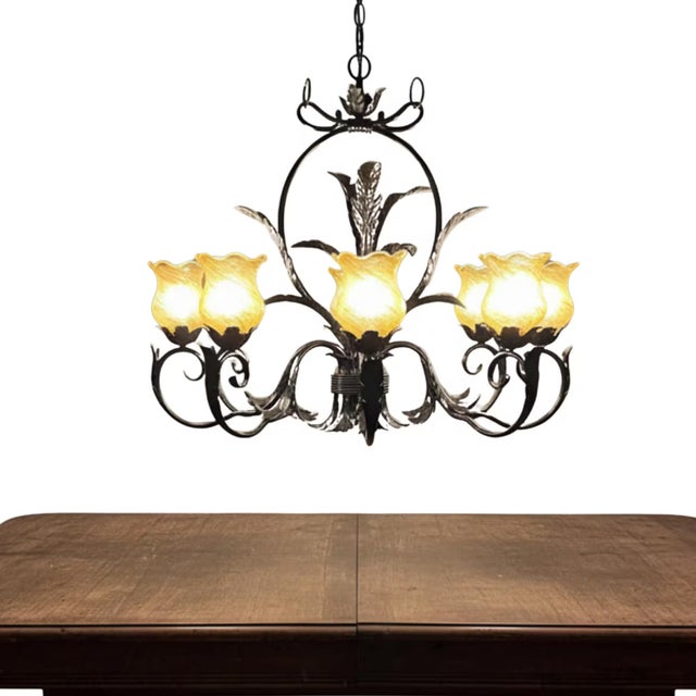 Gothic 19th Century French Style Hand-Forged Wrought Iron 5-Light Chandelier For Sale - Image 3 of 16