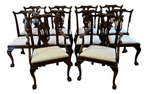 Antique Mid 19th Century Irish Carved Mahogany Dining Chairs with Carvers and Ball & Claw Feet, 1850s, Set of 10