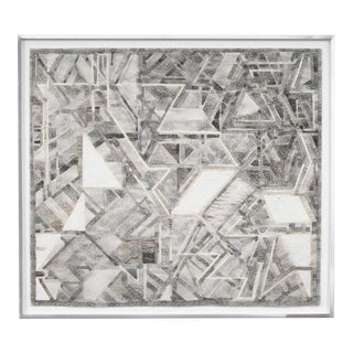 Vintage Midcentury Modern Monochromatic Abstract Geometric Painting, Framed, Manner of Victor Vasarely For Sale