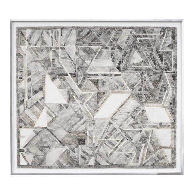 Vintage Midcentury Modern Monochromatic Abstract Geometric Painting, Framed, Manner of Victor Vasarely For Sale