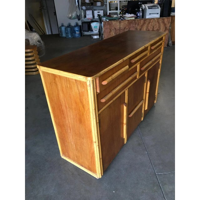 1940s Restored Stacked Rattan Sideboard with Mahogany Top For Sale In Los Angeles - Image 6 of 11