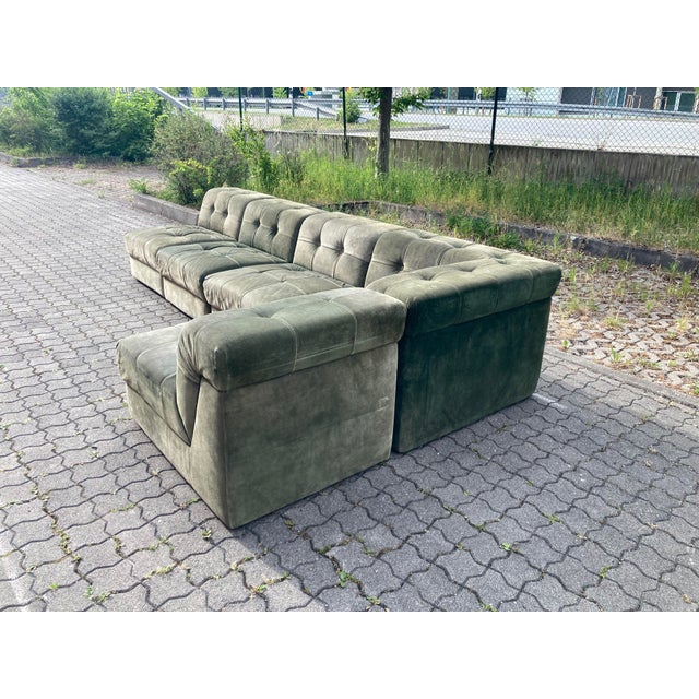 Vintage Green Suede Modular Sofa, 1970s, Set of 5 For Sale - Image 4 of 18