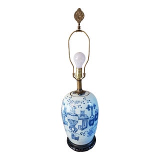 Mid 20th Century Blue and White Porcelain Ginger Jar Lamp For Sale