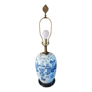 Mid 20th Century Blue and White Porcelain Ginger Jar Lamp
