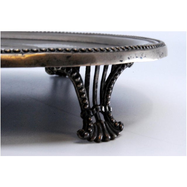 Metal Silver Tray with Smooth Bottom, Pearly Frieze and Cut-Out Feet For Sale - Image 7 of 9