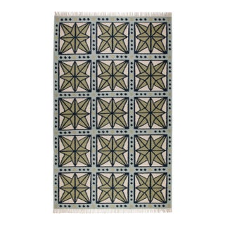 Part & Parcel Goods Wool Star Rug, 12' x 15', Sage, Navy, Sky Blue and Eggshell For Sale