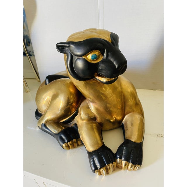 1930s Pair of Gold Porcelain Bastet Cat Goddesses Protectors of Women Qing Dynasty For Sale - Image 5 of 9