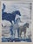 Impressionist Folk Art horses in an abstract landscape, in shades of navy blue and gray Coordinating paintings show here...
