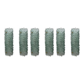 Set of Six Italian Modern Textured Green Murano Sconces, 1980's. For Sale