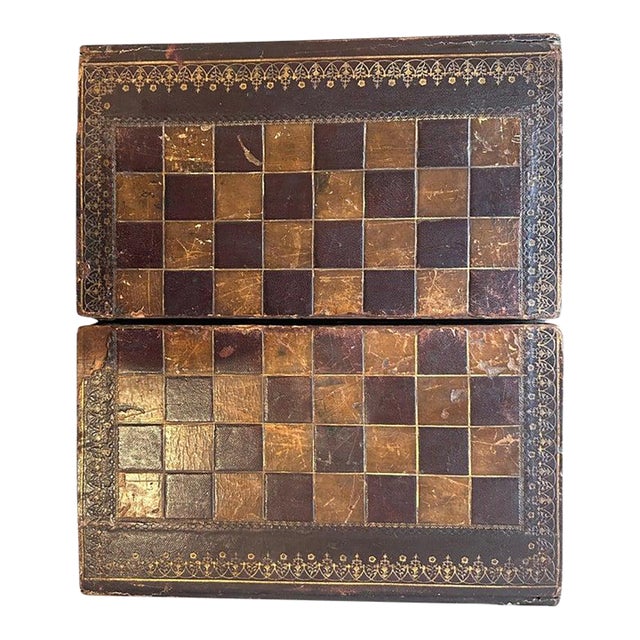 19thc Leather Top Game Boards Box For Sale