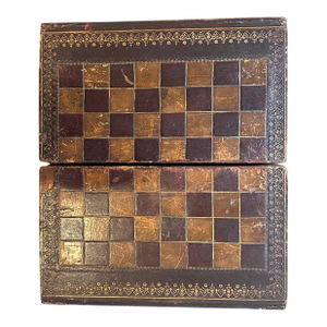 19thc Leather Top Game Boards Box