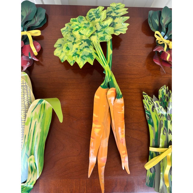 Farmhouse Signed Young ’92 Layered Metal Garden Vegetable Wall Sculptures – Set of 5 Hand-Painted Folk Art Pieces For Sale - Image 3 of 12