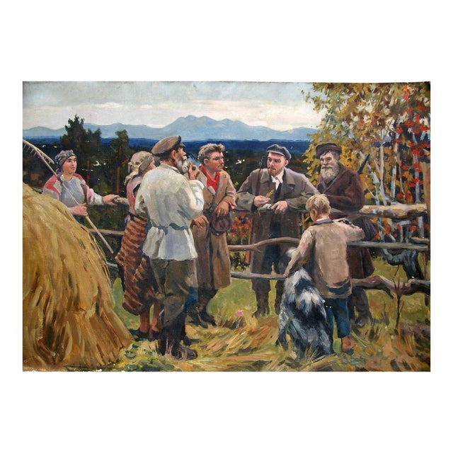 Vladimir Lenin Portrait, Antique Oil Painting, Soviet Socialist Realism 112-164 For Sale