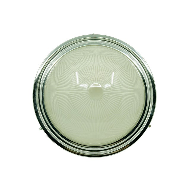 Italian Chrome Plated & Grey Metal, Molded Glass Ceiling Lamp, 1960s by Sergio Mazza for Artemide For Sale - Image 3 of 11
