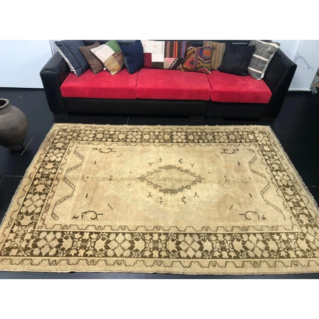 Textile Vintage Turkish Oushak Hand Made Rug For Sale - Image 7 of 11