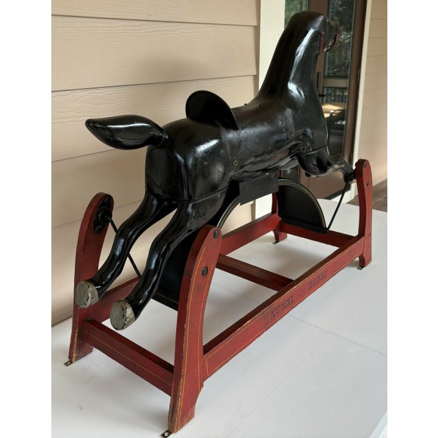 Steel Glider Horse Circa 1930 Corcoran Manufacturing Company Black Beauty Green Arrow Line Very Rare For Sale In Charleston - Image 6 of 12